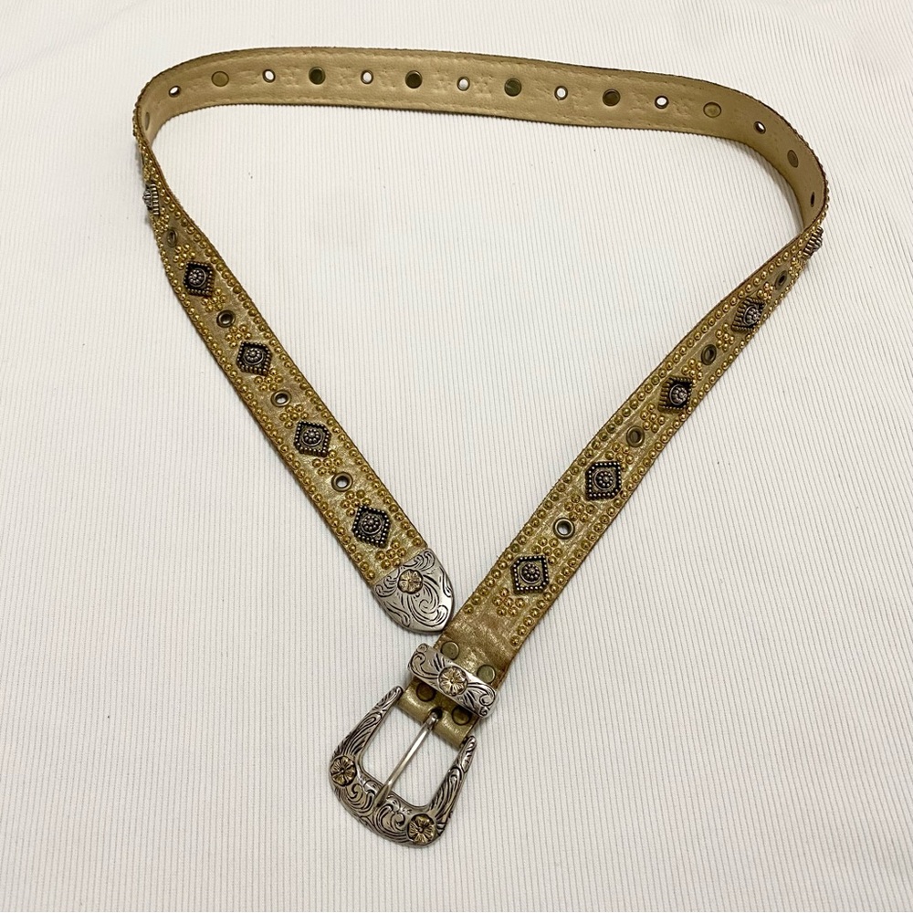 Sand Castle USA Vintage Western Tan Embellished Studded Soft Leather Belt
